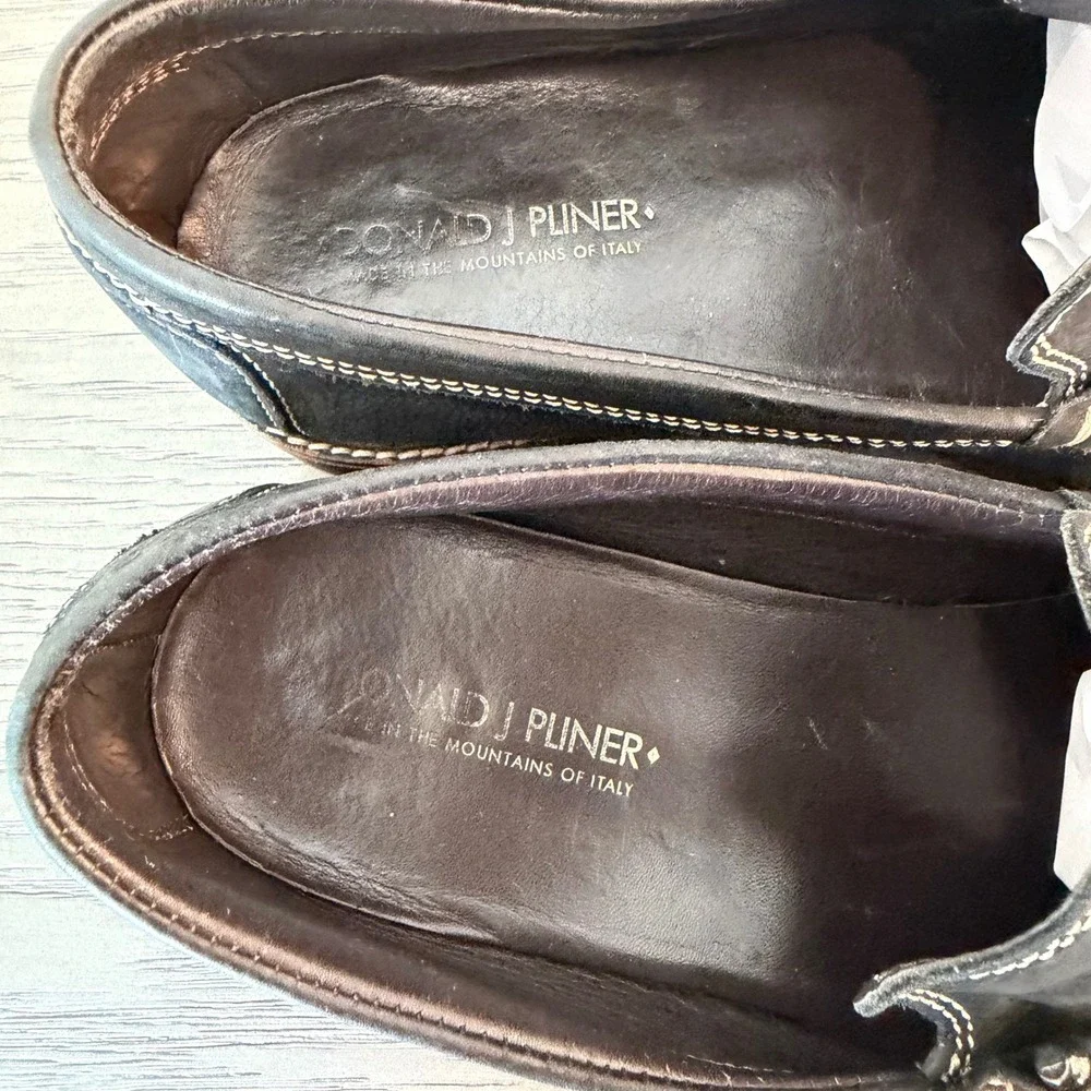 Donald J Pliner Dooley Black Leather Horse Bit Loafer Men Lug Sole Made in Italy